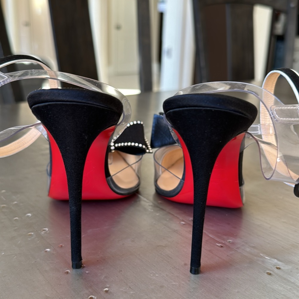 Christian Louboutin naked bow black satin crystal 100mm stiletto sz 38.5 - Picture 9 of 14